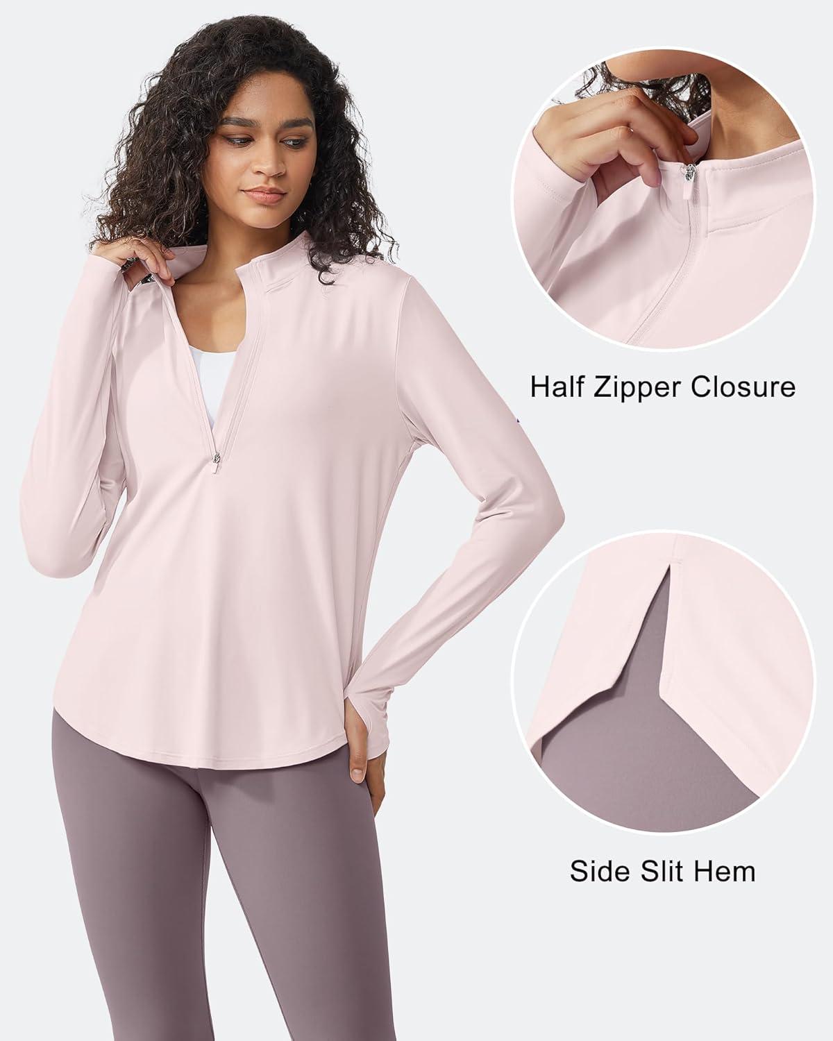 imageG4Free Womens UPF 50 Sun Shirts Lightweight Quick Dry Long Sleeve Workout Tops Lightweight Running PulloverSmoky Blush