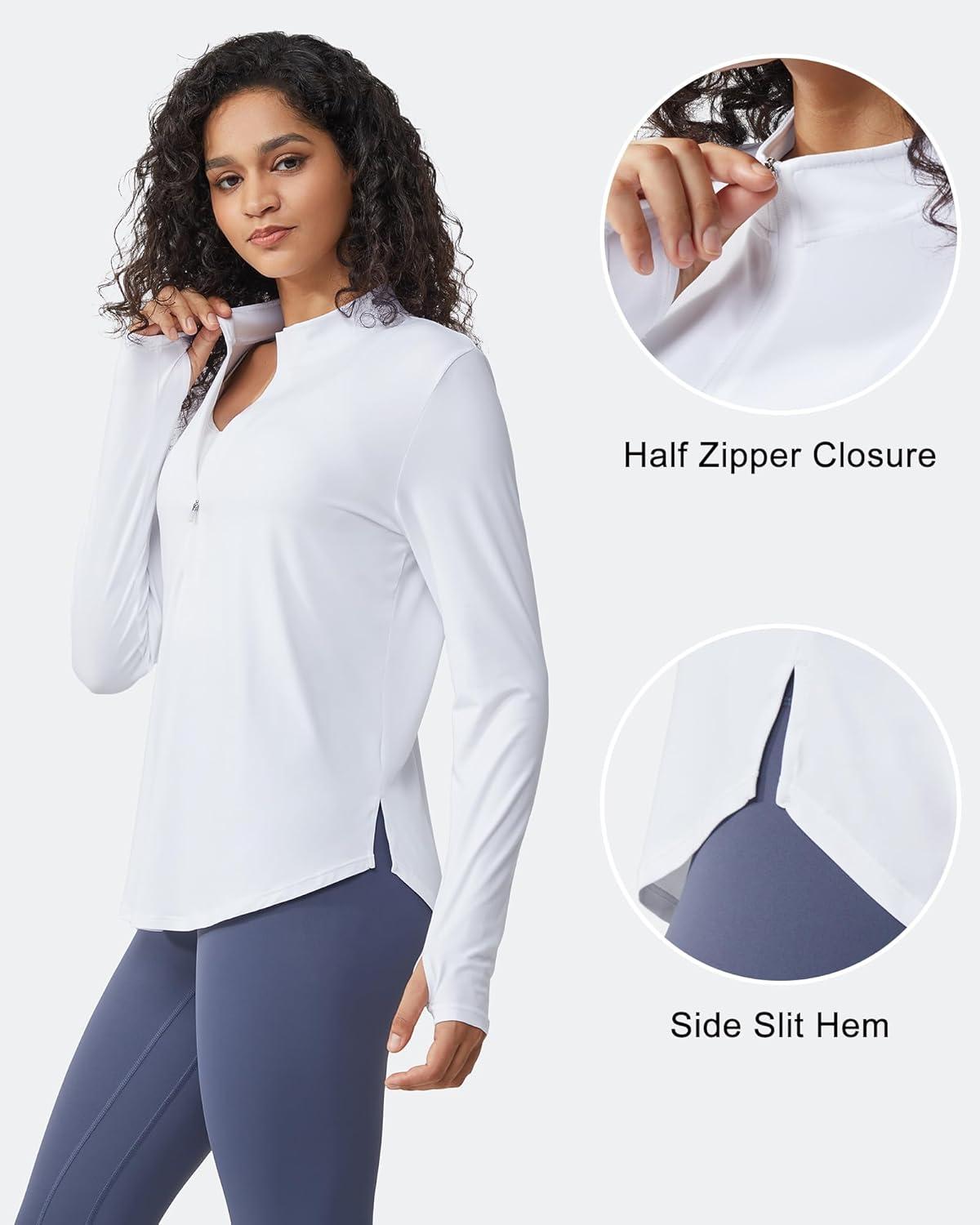 imageG4Free Womens UPF 50 Sun Shirts Lightweight Quick Dry Long Sleeve Workout Tops Lightweight Running PulloverWhite