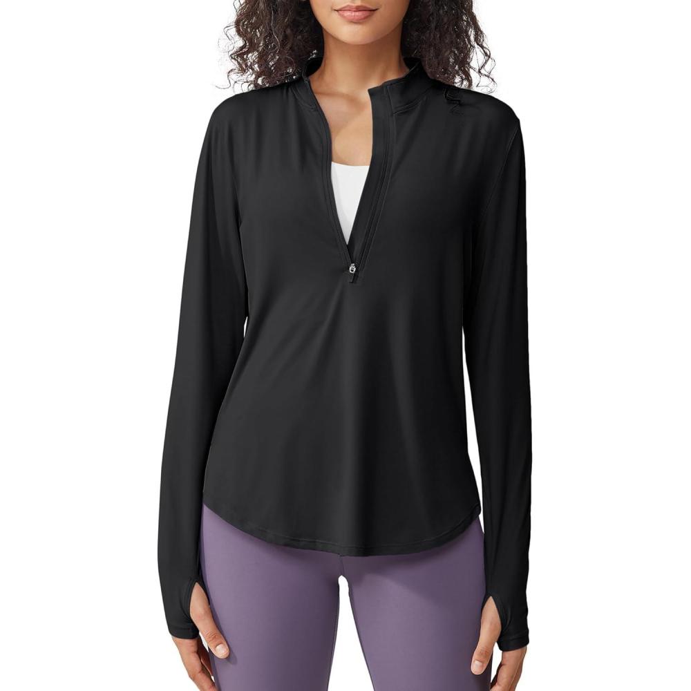 imageG4Free Womens UPF 50 Sun Shirts Lightweight Quick Dry Long Sleeve Workout Tops Lightweight Running PulloverBlack