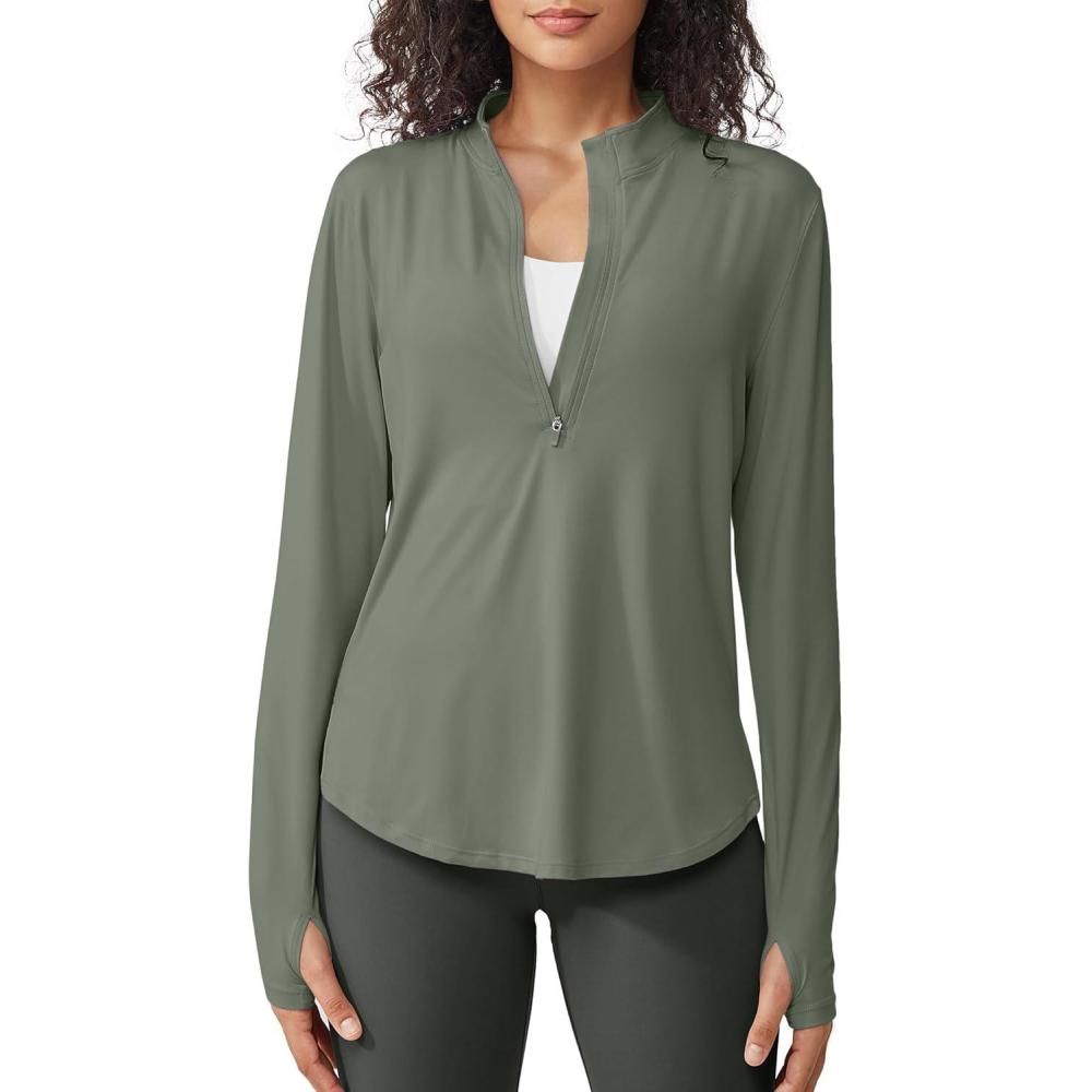 imageG4Free Womens UPF 50 Sun Shirts Lightweight Quick Dry Long Sleeve Workout Tops Lightweight Running PulloverGray Olive