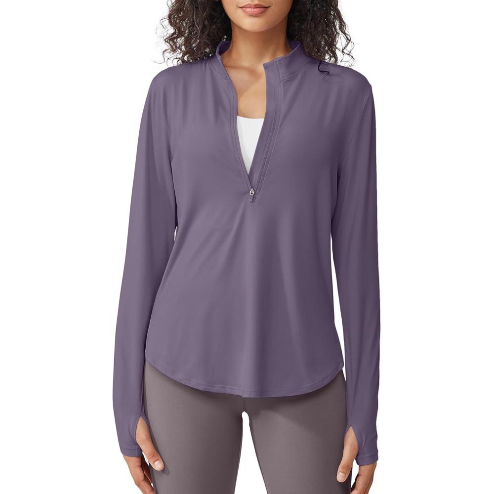 imageG4Free Womens UPF 50 Sun Shirts Lightweight Quick Dry Long Sleeve Workout Tops Lightweight Running PulloverGray Purple