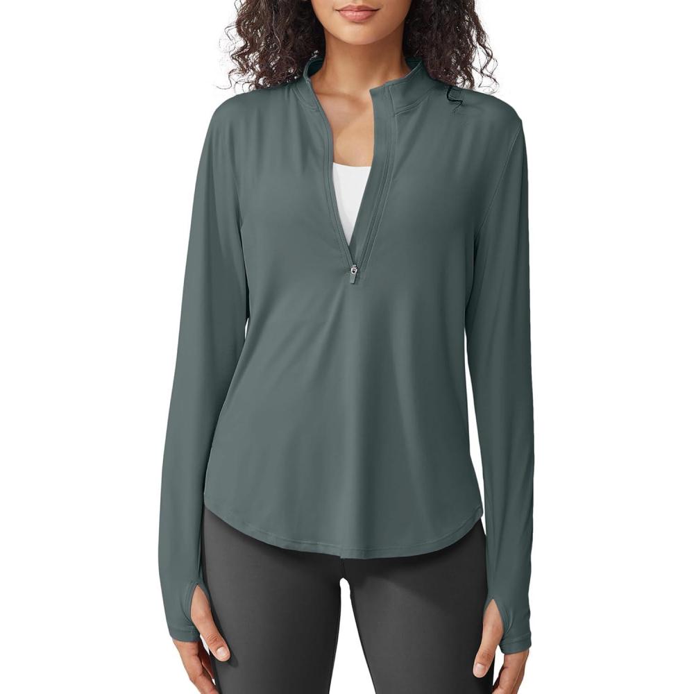 imageG4Free Womens UPF 50 Sun Shirts Lightweight Quick Dry Long Sleeve Workout Tops Lightweight Running PulloverGrey Sage