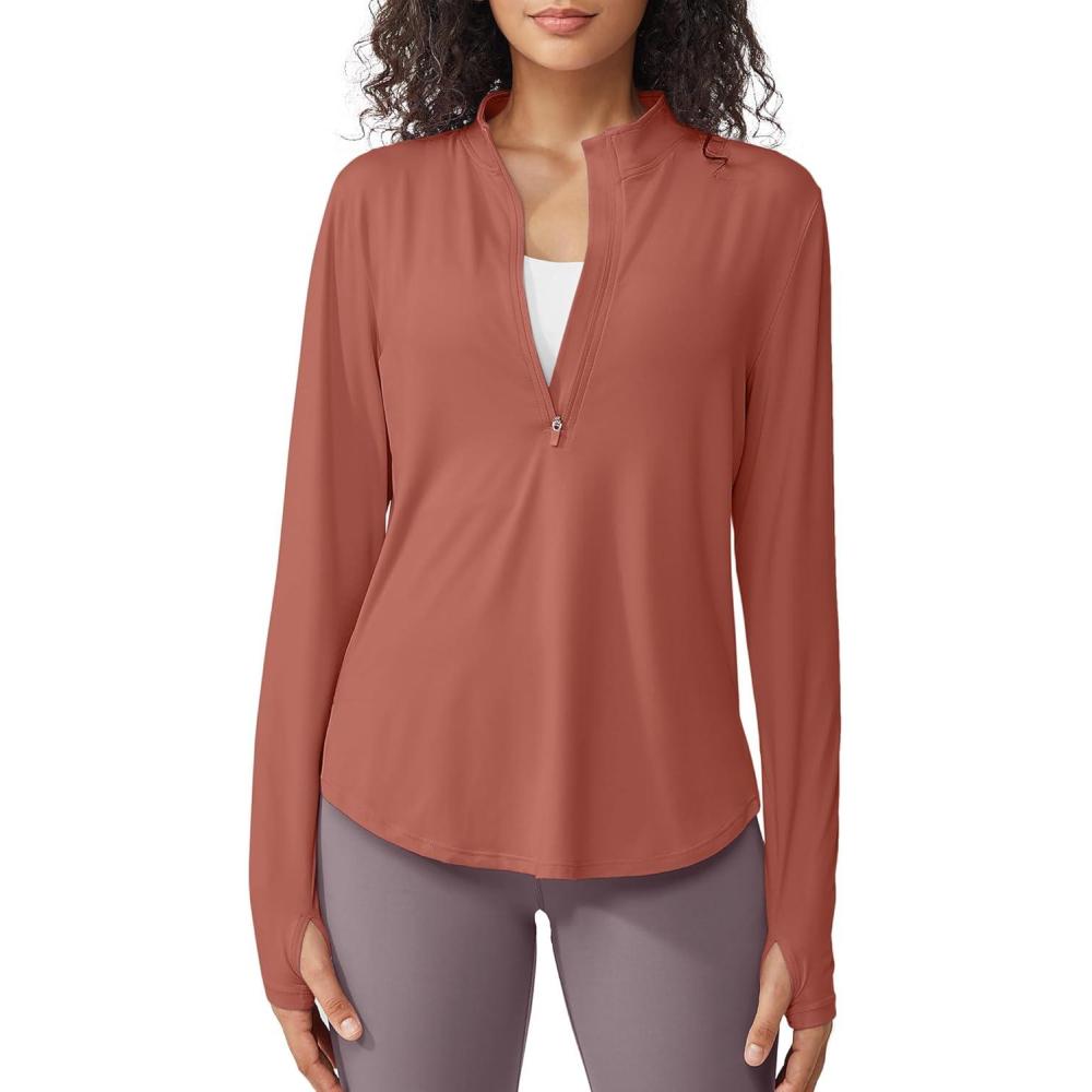 imageG4Free Womens UPF 50 Sun Shirts Lightweight Quick Dry Long Sleeve Workout Tops Lightweight Running PulloverJam Brown