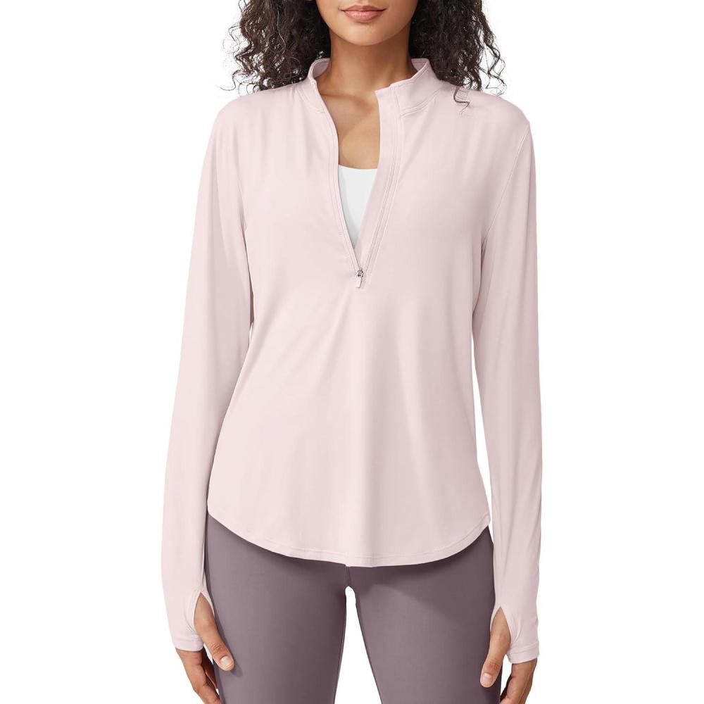 imageG4Free Womens UPF 50 Sun Shirts Lightweight Quick Dry Long Sleeve Workout Tops Lightweight Running PulloverSmoky Blush