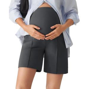 G4Free EverGoing Maternity Shorts with Pockets Over The Belly Stretchy Pregnancy Casual Workout Activewear 6” 10”(Dark Gray)