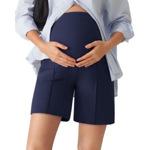 G4Free EverGoing Maternity Shorts with Pockets Over The Belly Stretchy Pregnancy Casual Workout Activewear 6” 10”(Royal Blue)