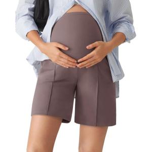 G4Free EverGoing Maternity Shorts with Pockets Over The Belly Stretchy Pregnancy Casual Workout Activewear 6” 10”(Taupe)