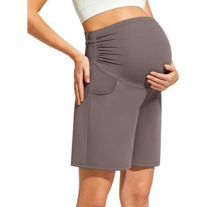 G4Free ShiftReady Maternity Shorts with Pockets Over The Belly Pregnancy Casual Summer Clothes(Taupe)