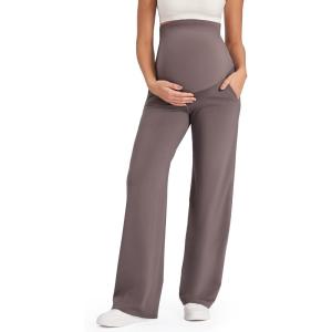 G4Free EverGoing Maternity Pants Over the Belly Yoga Dress Work Stretchy Lounge Pregnancy Wide Leg Trousers with Pockets(Taupe)