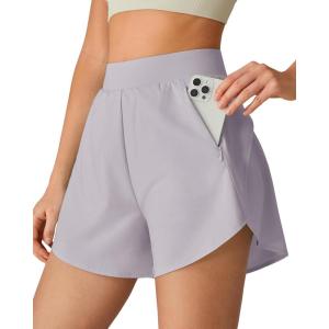 G4Free Chillwhisp Running Shorts for Women 2.5″ – Dolphin Elastic Waistband with Pockets for Athletic Gym Workout(Chime Gray)