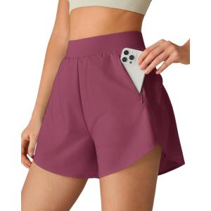 G4Free Chillwhisp Running Shorts for Women 2.5″ – Dolphin Elastic Waistband with Pockets for Athletic Gym Workout(Dark Burgundy)
