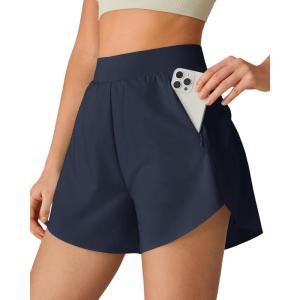 G4Free Chillwhisp Running Shorts for Women 2.5″ – Dolphin Elastic Waistband with Pockets for Athletic Gym Workout(Dark Navy)