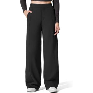 G4Free EverGoing Women’s Fleece Lined Pants with Pockets High Waisted Wide Leg Casual Warm Trousers(Black)