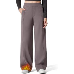 G4Free EverGoing Women’s Fleece Lined Pants with Pockets High Waisted Wide Leg Casual Warm Trousers(Taupe)