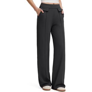 G4Free EverGoing Women’s Wide Leg Pants High Waisted Yoga Pants Dressy Casual Trousers with Pockets(Black)