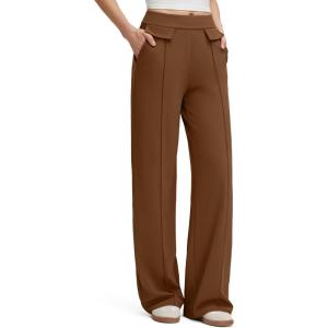 G4Free EverGoing Women’s Wide Leg Pants High Waisted Yoga Pants Dressy Casual Trousers with Pockets(Dark Coffee)
