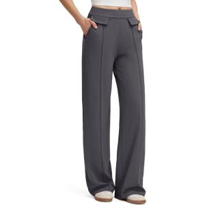 G4Free EverGoing Women’s Wide Leg Pants High Waisted Yoga Pants Dressy Casual Trousers with Pockets(Dark Grey)