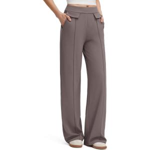 G4Free EverGoing Women’s Wide Leg Pants High Waisted Yoga Pants Dressy Casual Trousers with Pockets(Taupe)