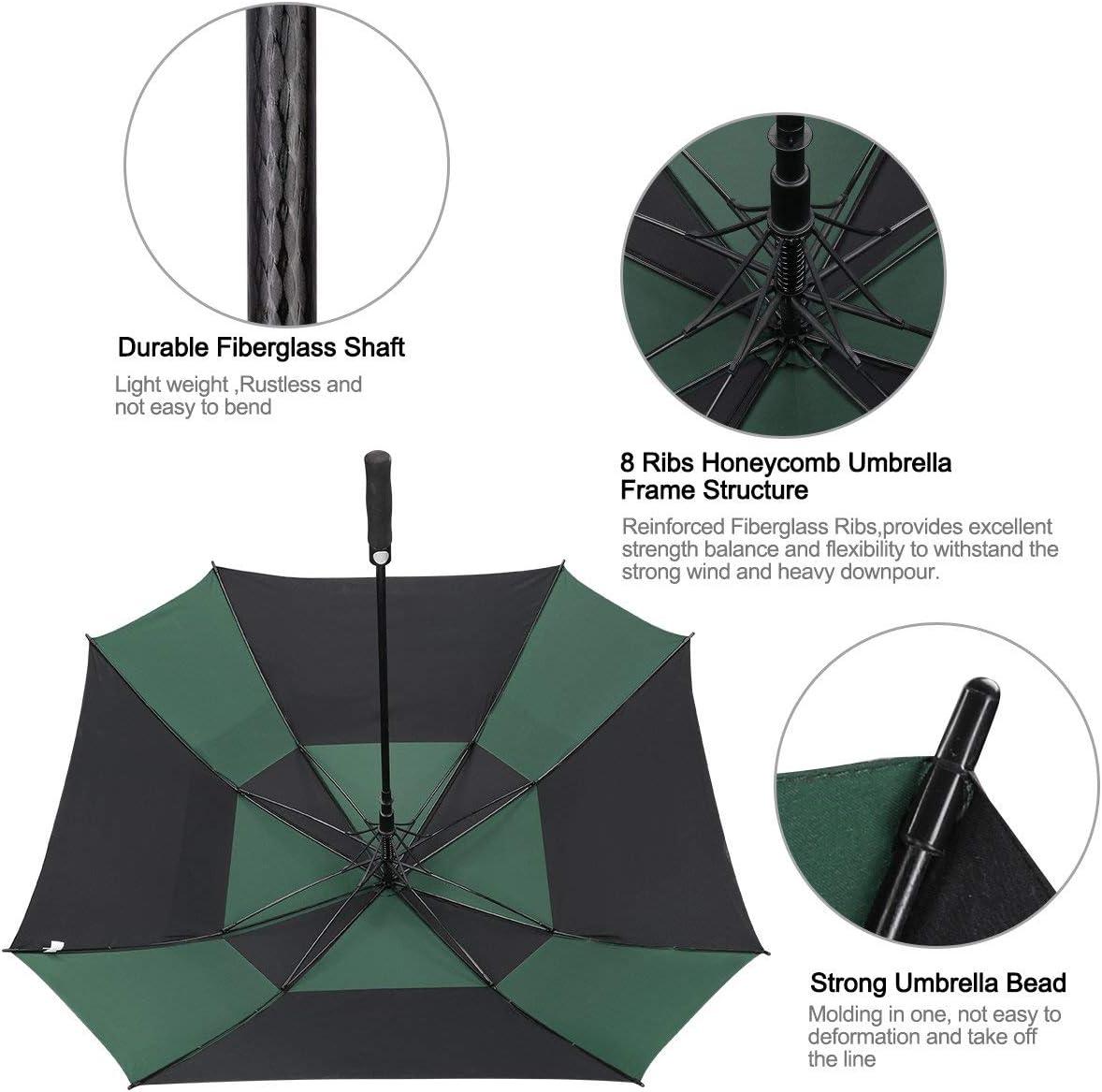 imageG4Free Extra Large Golf Umbrella 6268 inch Square Vented Windproof Auto Open Double Canopy Oversized Stick UmbrellaBlackDark Green