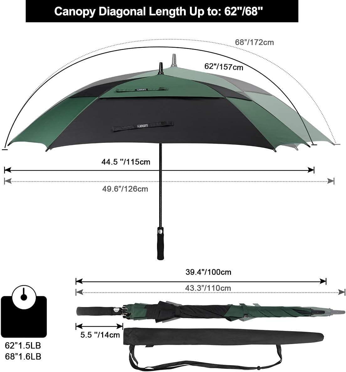 imageG4Free Extra Large Golf Umbrella 6268 inch Square Vented Windproof Auto Open Double Canopy Oversized Stick UmbrellaBlackDark Green