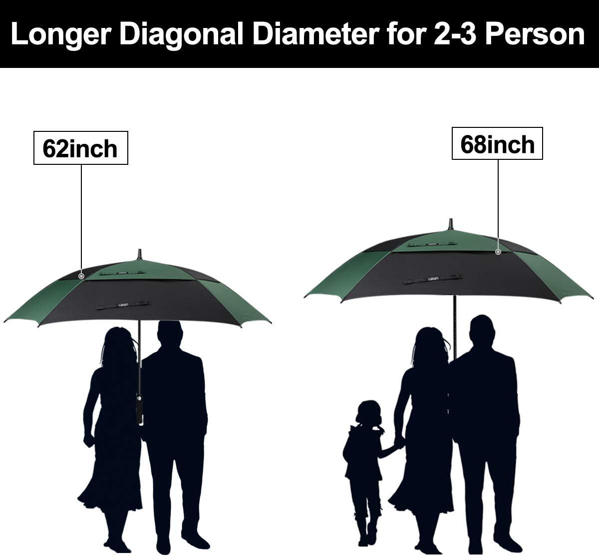 imageG4Free Extra Large Golf Umbrella 6268 inch Square Vented Windproof Auto Open Double Canopy Oversized Stick UmbrellaBlackDark Green