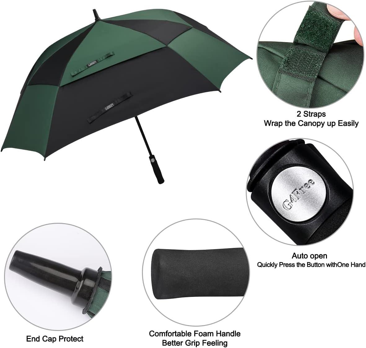 imageG4Free Extra Large Golf Umbrella 6268 inch Square Vented Windproof Auto Open Double Canopy Oversized Stick UmbrellaBlackDark Green