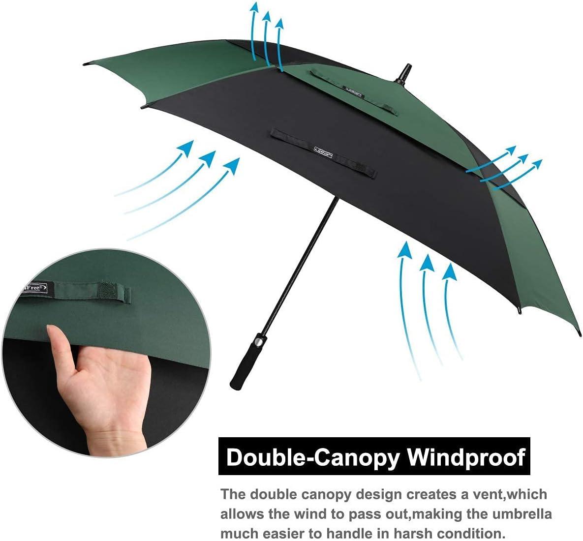 imageG4Free Extra Large Golf Umbrella 6268 inch Square Vented Windproof Auto Open Double Canopy Oversized Stick UmbrellaBlackDark Green