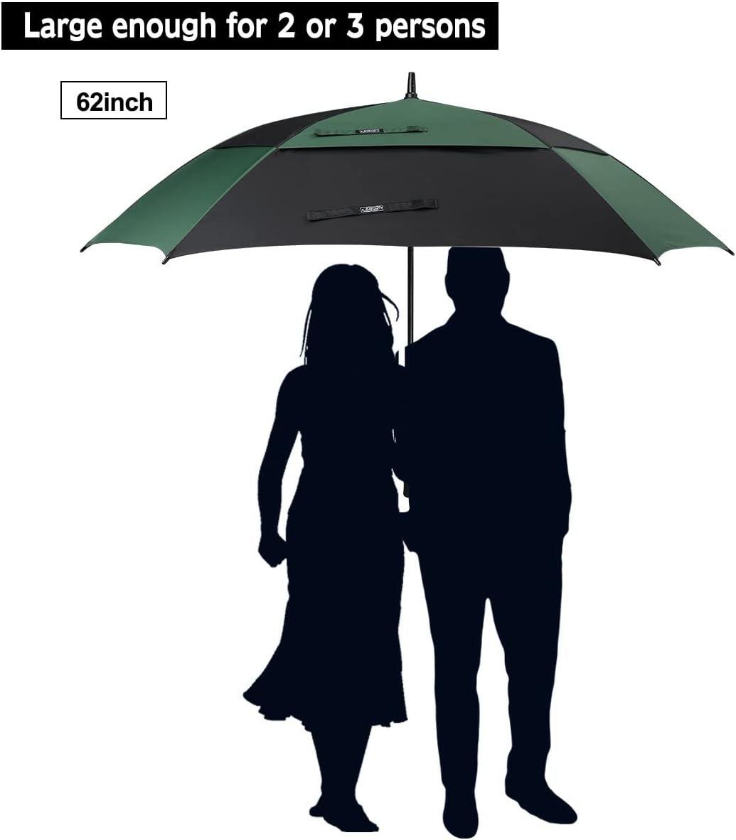 imageG4Free Extra Large Golf Umbrella 6268 inch Square Vented Windproof Auto Open Double Canopy Oversized Stick UmbrellaBlackDark Green