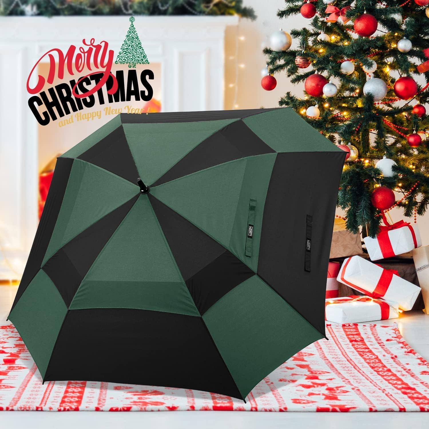 imageG4Free Extra Large Golf Umbrella 6268 inch Square Vented Windproof Auto Open Double Canopy Oversized Stick UmbrellaBlackDark Green