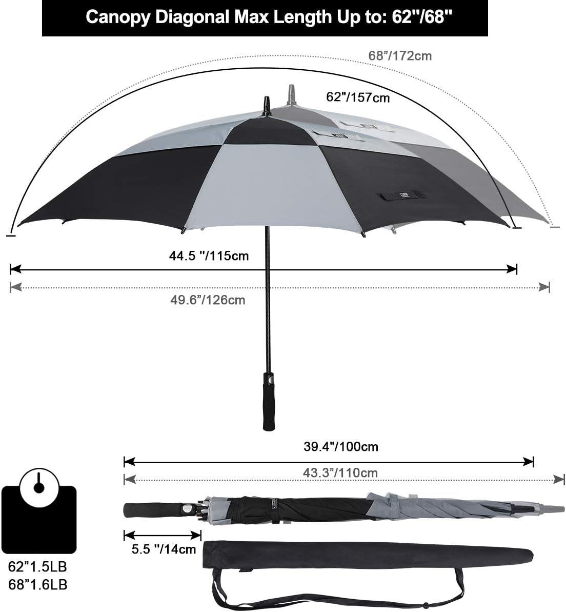 imageG4Free Extra Large Golf Umbrella 6268 inch Square Vented Windproof Auto Open Double Canopy Oversized Stick UmbrellaBlackGrey