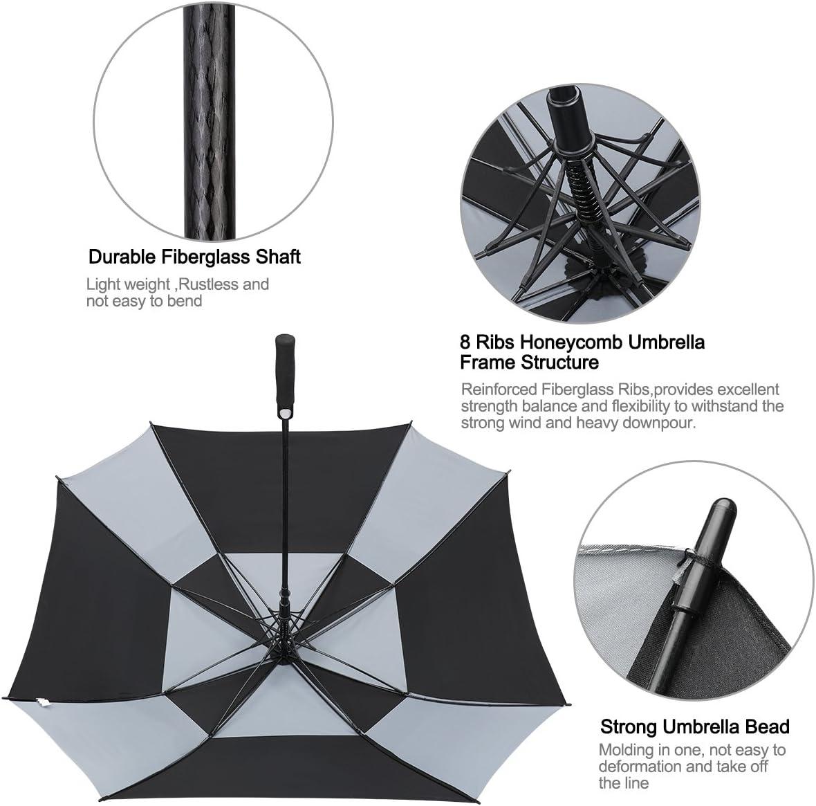imageG4Free Extra Large Golf Umbrella 6268 inch Square Vented Windproof Auto Open Double Canopy Oversized Stick UmbrellaBlackGrey