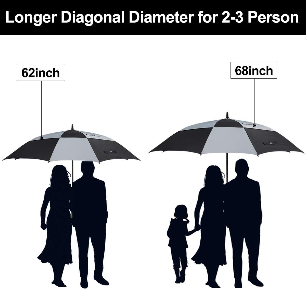 imageG4Free Extra Large Golf Umbrella 6268 inch Square Vented Windproof Auto Open Double Canopy Oversized Stick UmbrellaBlackGrey