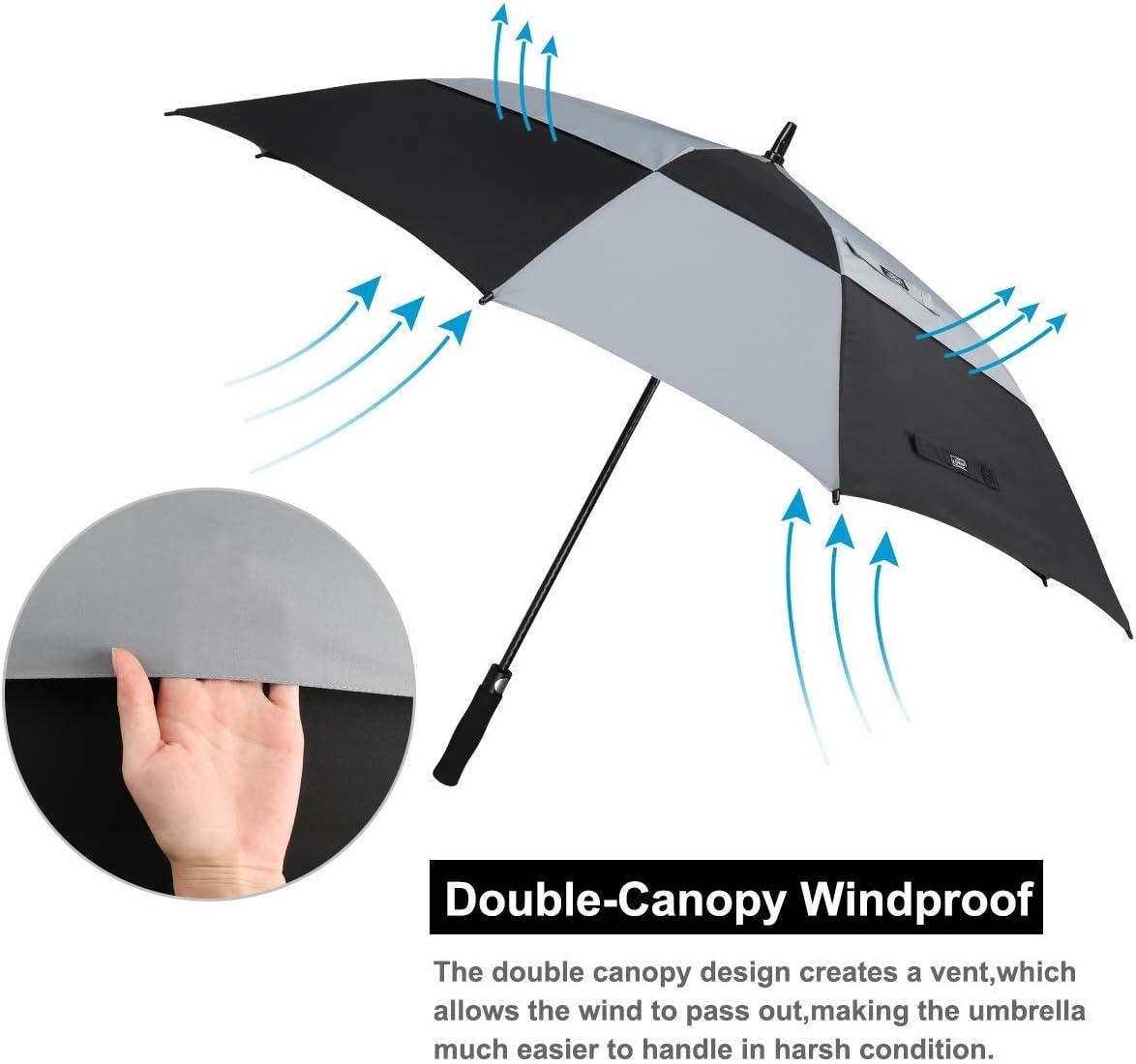imageG4Free Extra Large Golf Umbrella 6268 inch Square Vented Windproof Auto Open Double Canopy Oversized Stick UmbrellaBlackGrey