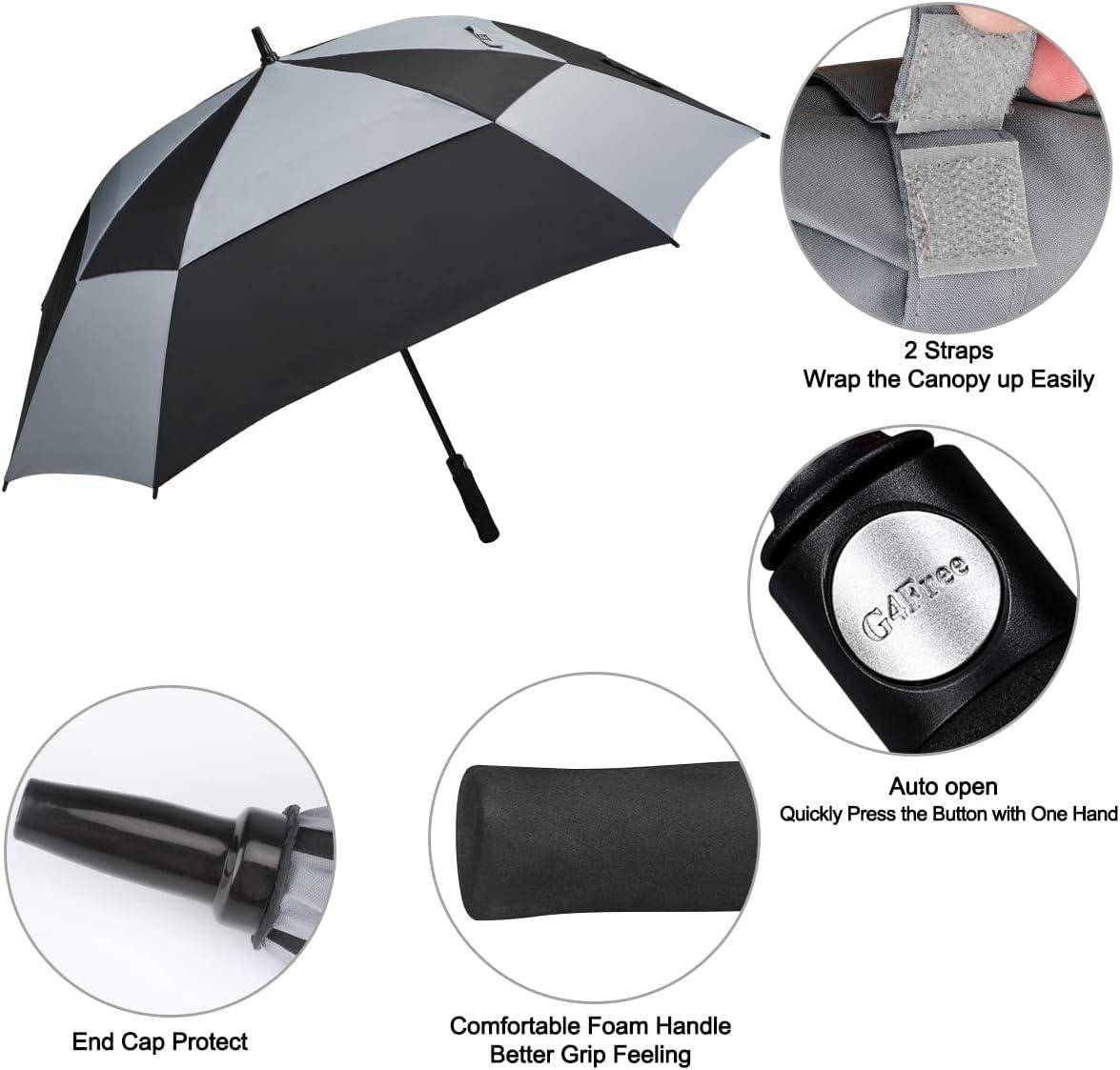 imageG4Free Extra Large Golf Umbrella 6268 inch Square Vented Windproof Auto Open Double Canopy Oversized Stick UmbrellaBlackGrey