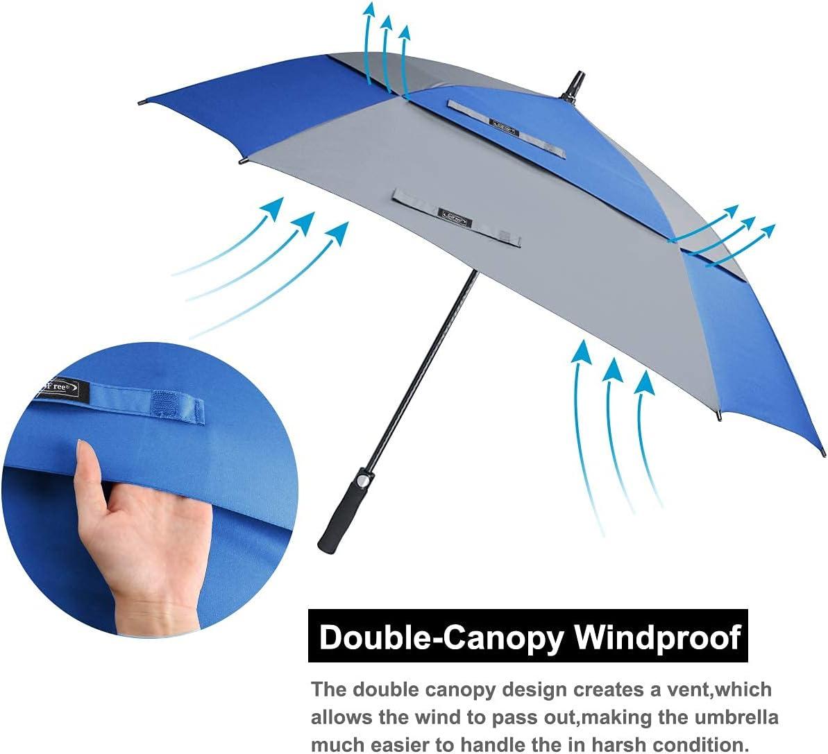 imageG4Free Extra Large Golf Umbrella 6268 inch Square Vented Windproof Auto Open Double Canopy Oversized Stick UmbrellaBlueGrey