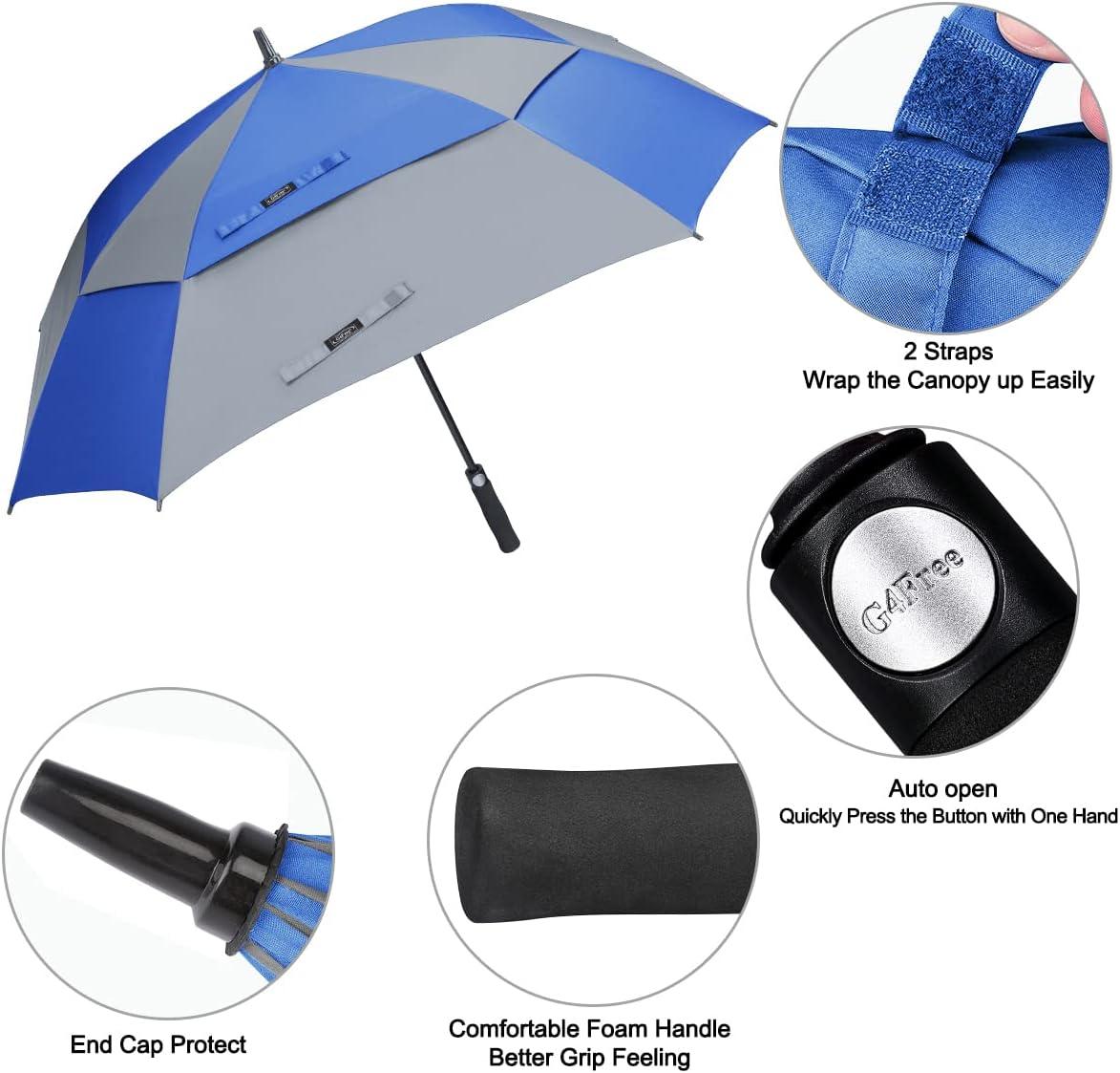 imageG4Free Extra Large Golf Umbrella 6268 inch Square Vented Windproof Auto Open Double Canopy Oversized Stick UmbrellaBlueGrey