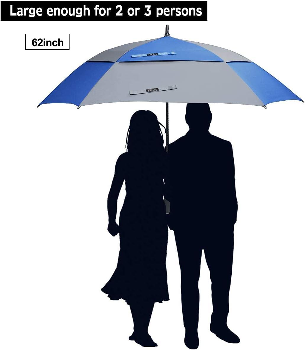 imageG4Free Extra Large Golf Umbrella 6268 inch Square Vented Windproof Auto Open Double Canopy Oversized Stick UmbrellaBlueGrey