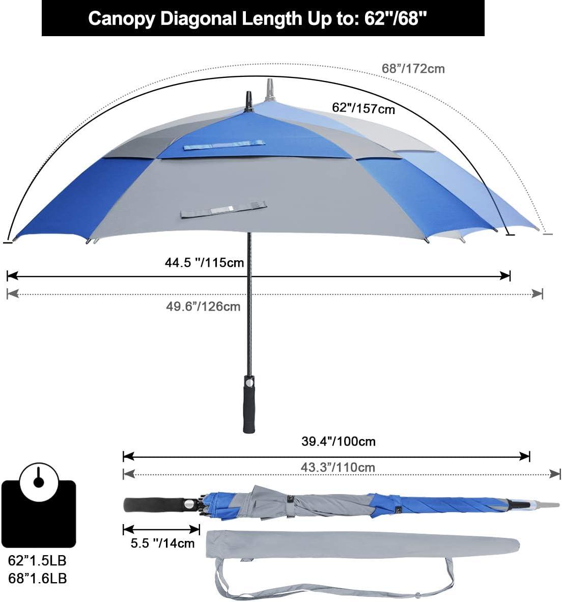 imageG4Free Extra Large Golf Umbrella 6268 inch Square Vented Windproof Auto Open Double Canopy Oversized Stick UmbrellaBlueGrey