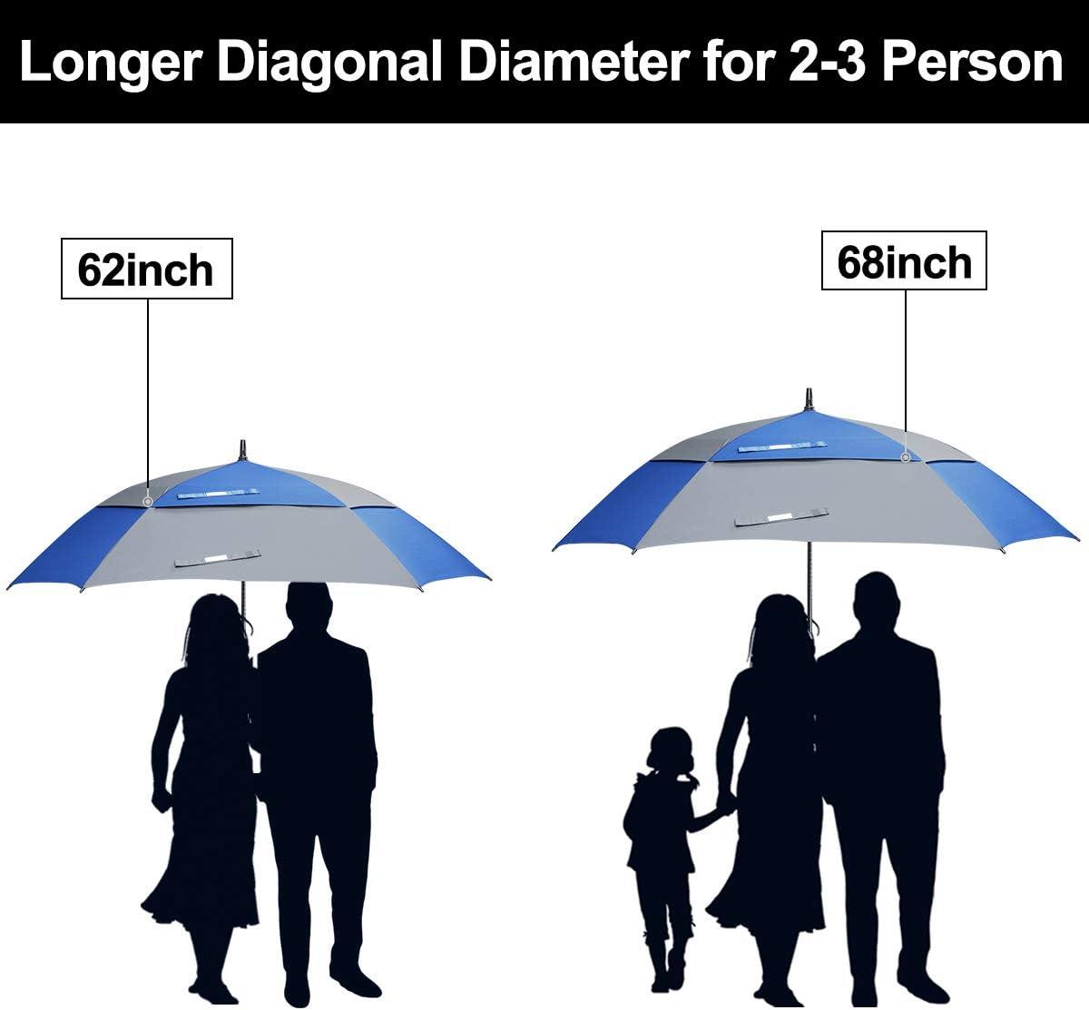 imageG4Free Extra Large Golf Umbrella 6268 inch Square Vented Windproof Auto Open Double Canopy Oversized Stick UmbrellaBlueGrey