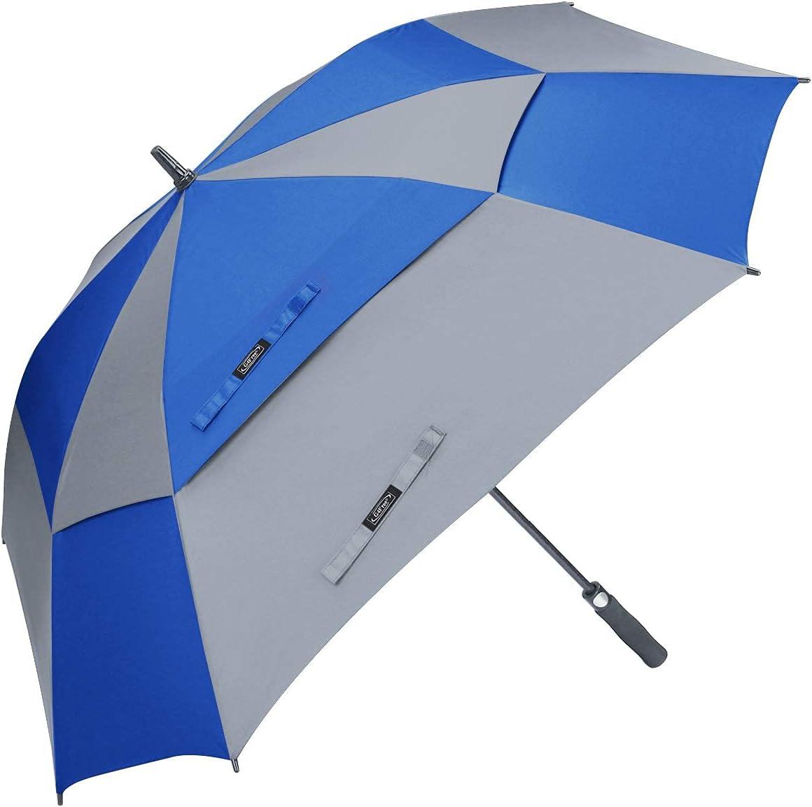 imageG4Free Extra Large Golf Umbrella 6268 inch Square Vented Windproof Auto Open Double Canopy Oversized Stick UmbrellaBlueGrey