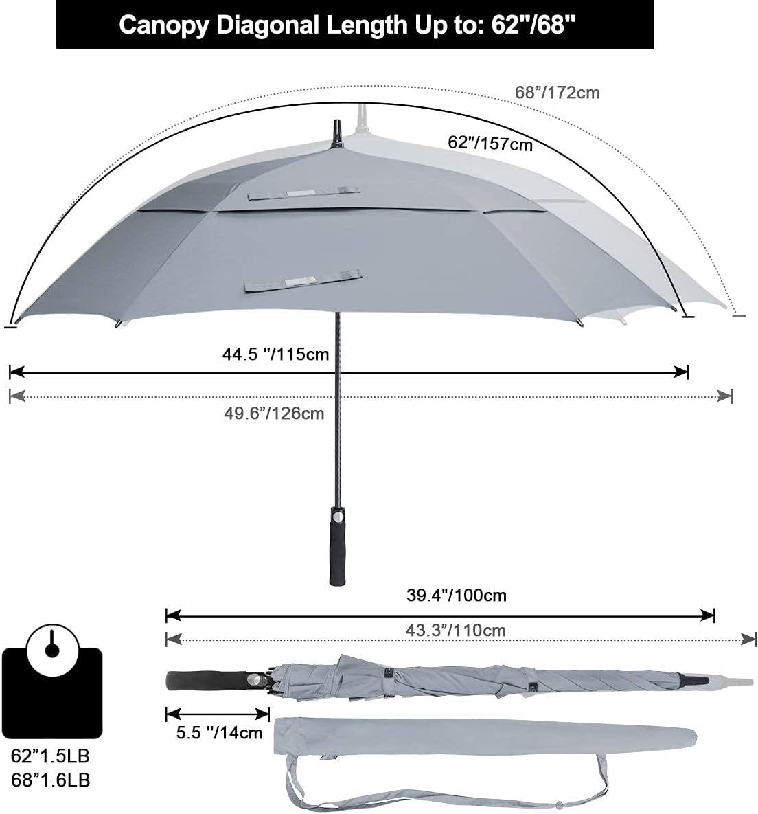 imageG4Free Extra Large Golf Umbrella 6268 inch Square Vented Windproof Auto Open Double Canopy Oversized Stick UmbrellaGrey