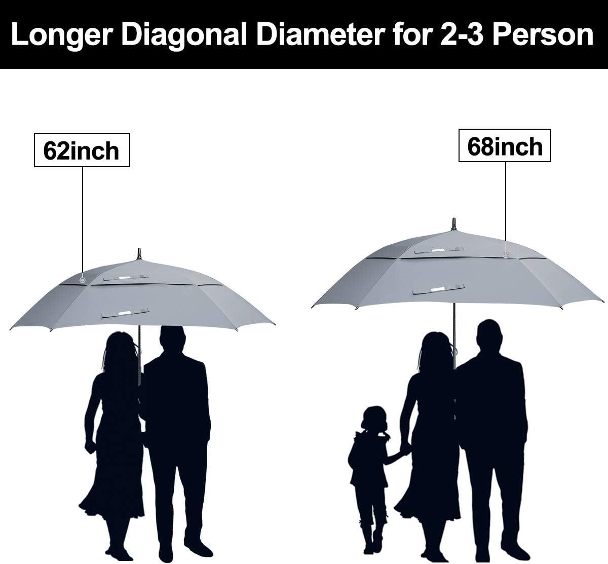 imageG4Free Extra Large Golf Umbrella 6268 inch Square Vented Windproof Auto Open Double Canopy Oversized Stick UmbrellaGrey