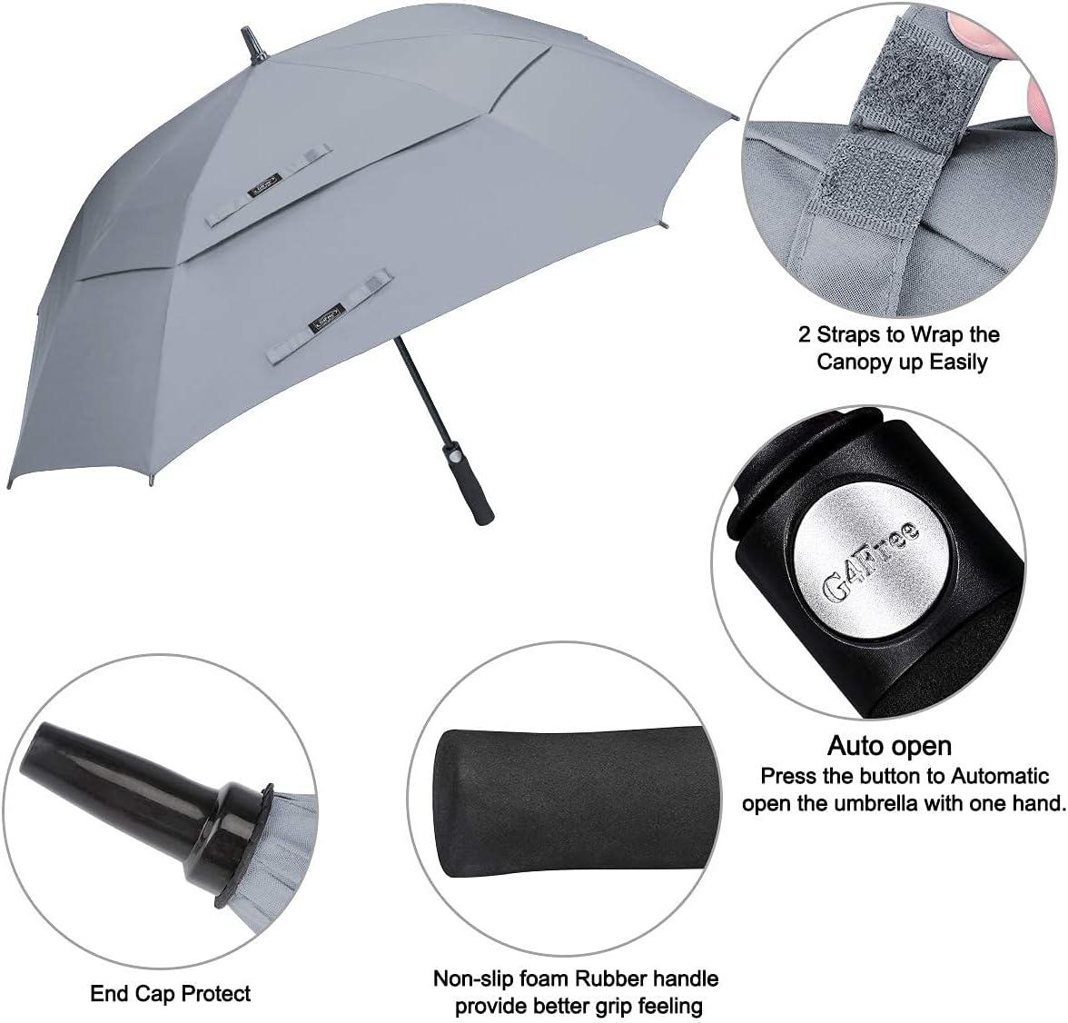 imageG4Free Extra Large Golf Umbrella 6268 inch Square Vented Windproof Auto Open Double Canopy Oversized Stick UmbrellaGrey