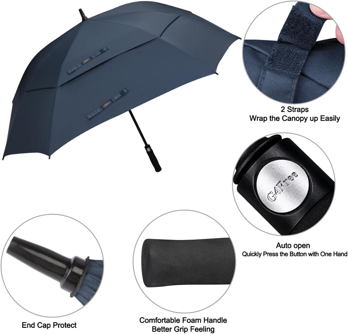 imageG4Free Extra Large Golf Umbrella 6268 inch Square Vented Windproof Auto Open Double Canopy Oversized Stick UmbrellaNavy Blue