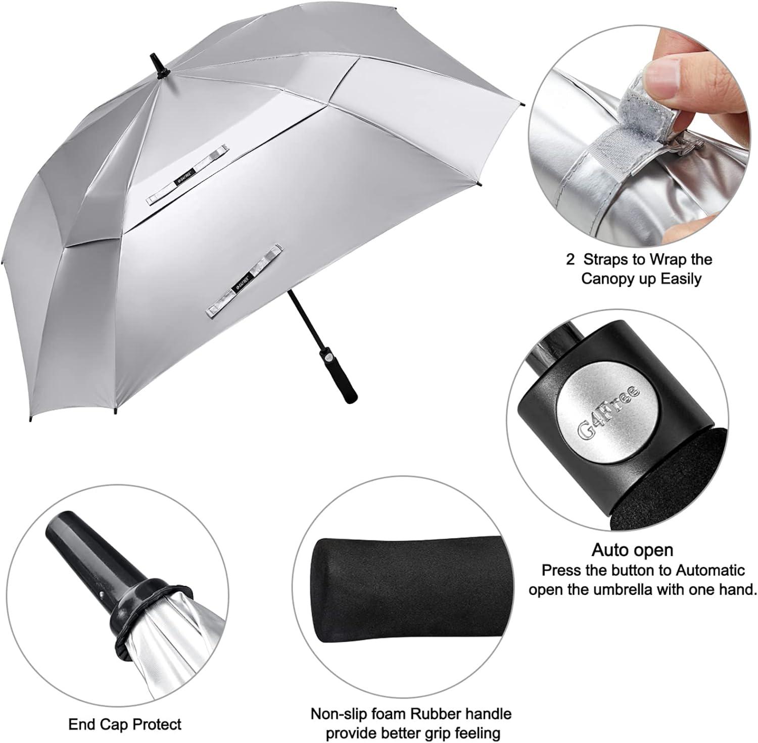 imageG4Free Extra Large Golf Umbrella 6268 inch Square Vented Windproof Auto Open Double Canopy Oversized Stick UmbrellaUV Silver