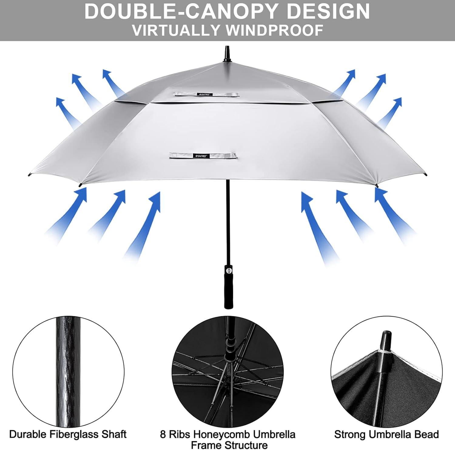 imageG4Free Extra Large Golf Umbrella 6268 inch Square Vented Windproof Auto Open Double Canopy Oversized Stick UmbrellaUV Silver