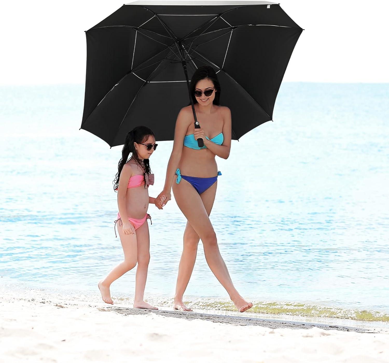 imageG4Free Extra Large Golf Umbrella 6268 inch Square Vented Windproof Auto Open Double Canopy Oversized Stick UmbrellaUV Silver