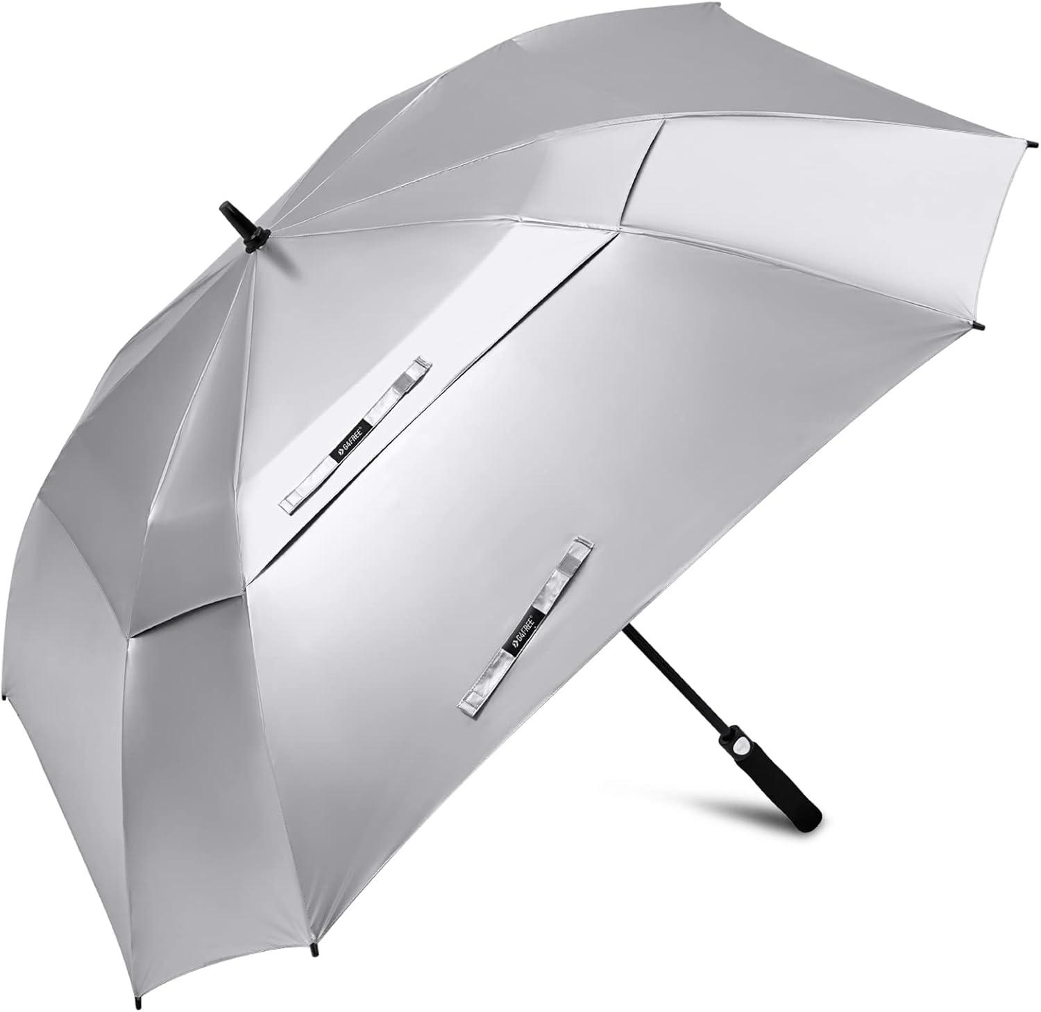 imageG4Free Extra Large Golf Umbrella 6268 inch Square Vented Windproof Auto Open Double Canopy Oversized Stick UmbrellaUV Silver
