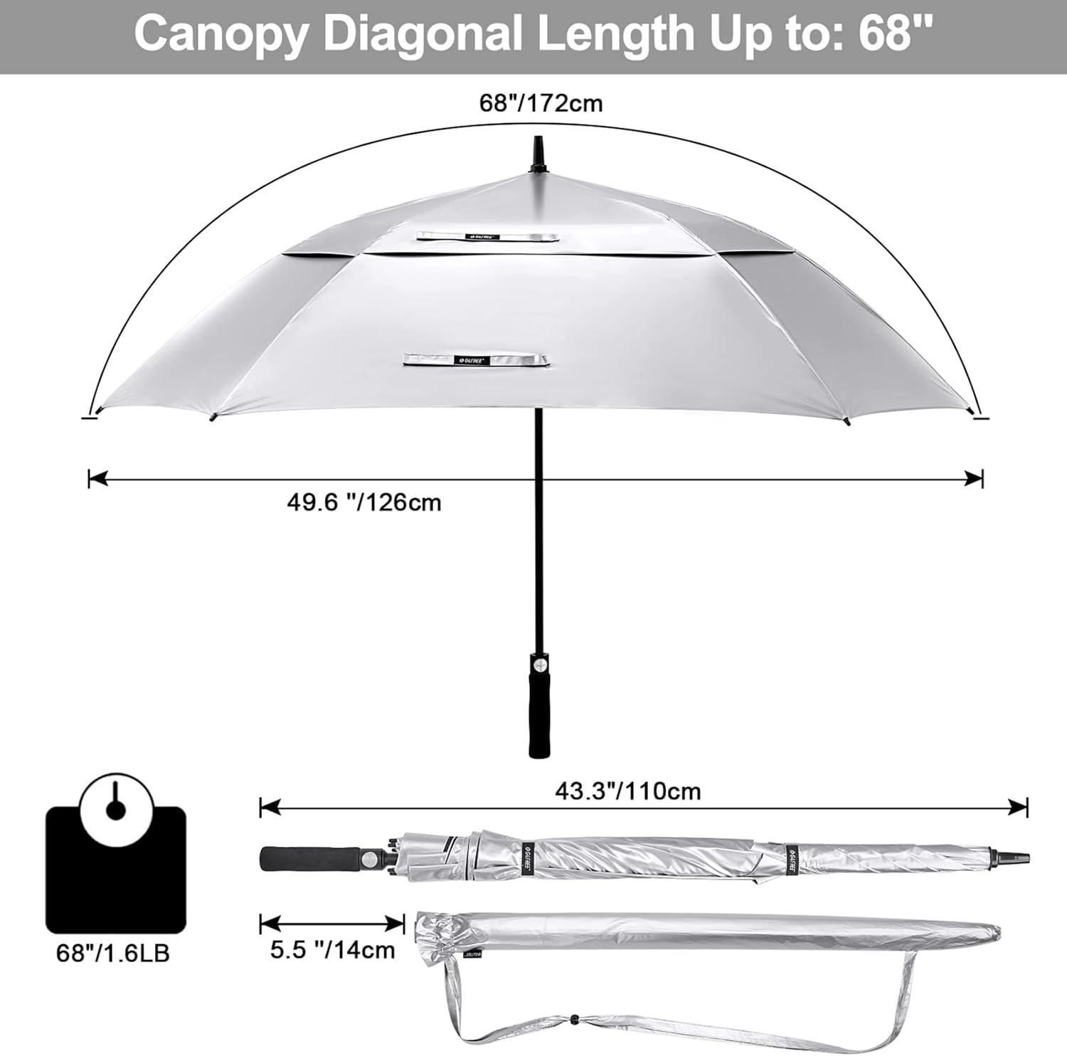 imageG4Free Extra Large Golf Umbrella 6268 inch Square Vented Windproof Auto Open Double Canopy Oversized Stick UmbrellaUV Silver