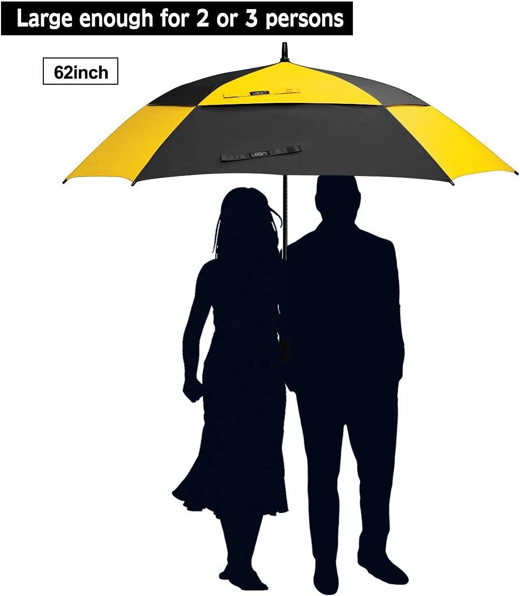 imageG4Free Extra Large Golf Umbrella 6268 inch Square Vented Windproof Auto Open Double Canopy Oversized Stick UmbrellaYellowBlack